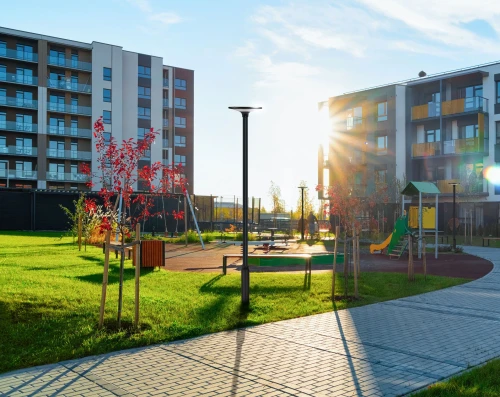 Lampa parkowa solarna SUNLO 20W 3000K/4000K 2200lm PRIME na osiedlu