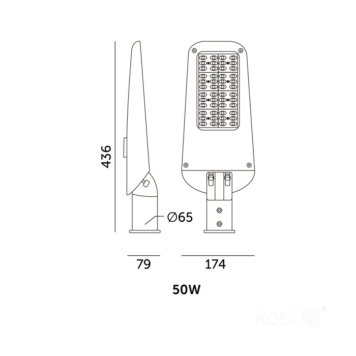 Lampa uliczna LED ULTIMATE STREET 50W 4000K IP66 Kobi Pro wymiary