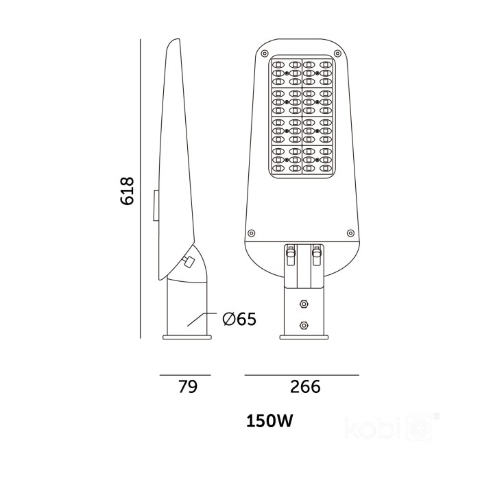 Lampa uliczna LED ULTIMATE STREET 150W 4000K IP66 Kobi Pro wymiary