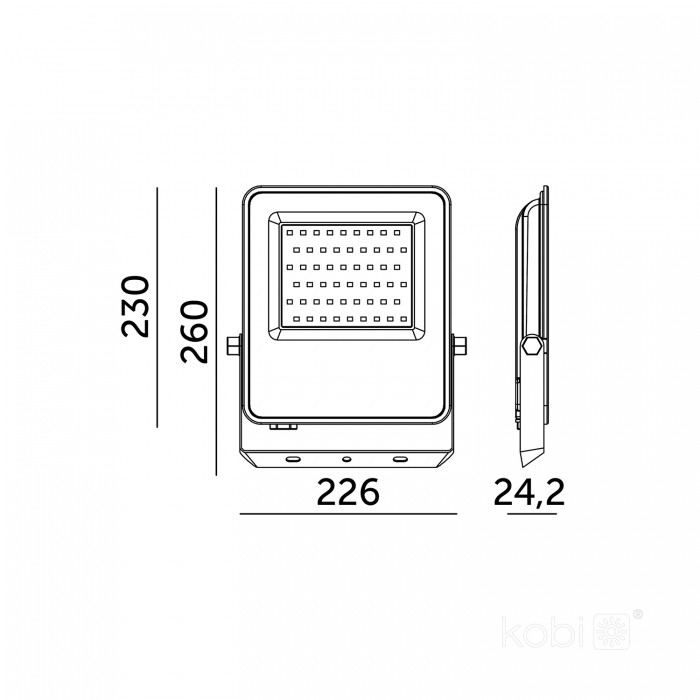 Naświetlacz LED 100W 4000K Kobi Pro ULSAN IP65 wymiary