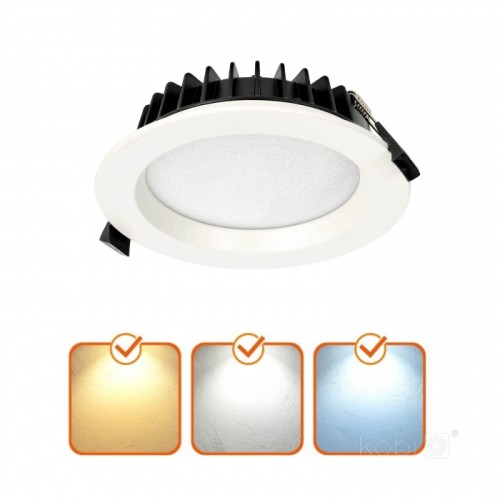 Downlight LED NEXEYE 15W 3CCT IP44 Kobi Pro Ø140 mm widok na graikę z barwami światła