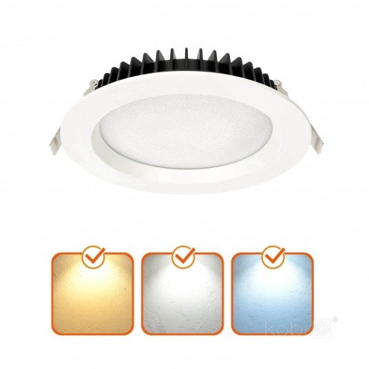 Downlight LED NEXEYE 20W 3CCT IP44 Kobi Pro Ø190 mm widok na grafikę z barwami światła