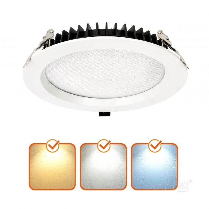 Downlight LED NEXEYE 30W 3CCT IP44 Kobi Pro Ø228 mm widok na grafikę z barwami światła